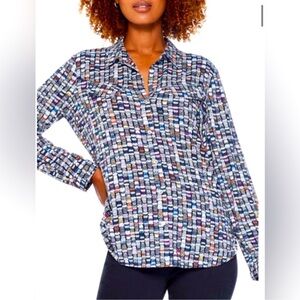 NIC + ZOË | Live In Coffee Cup Novelty Print Button Up Long Sleeve Top | LP
